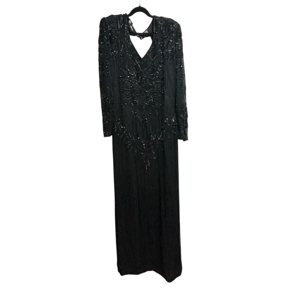 Vintage Right Choice Silk Beaded Gown Black Evening Dress 1980s Made in  India